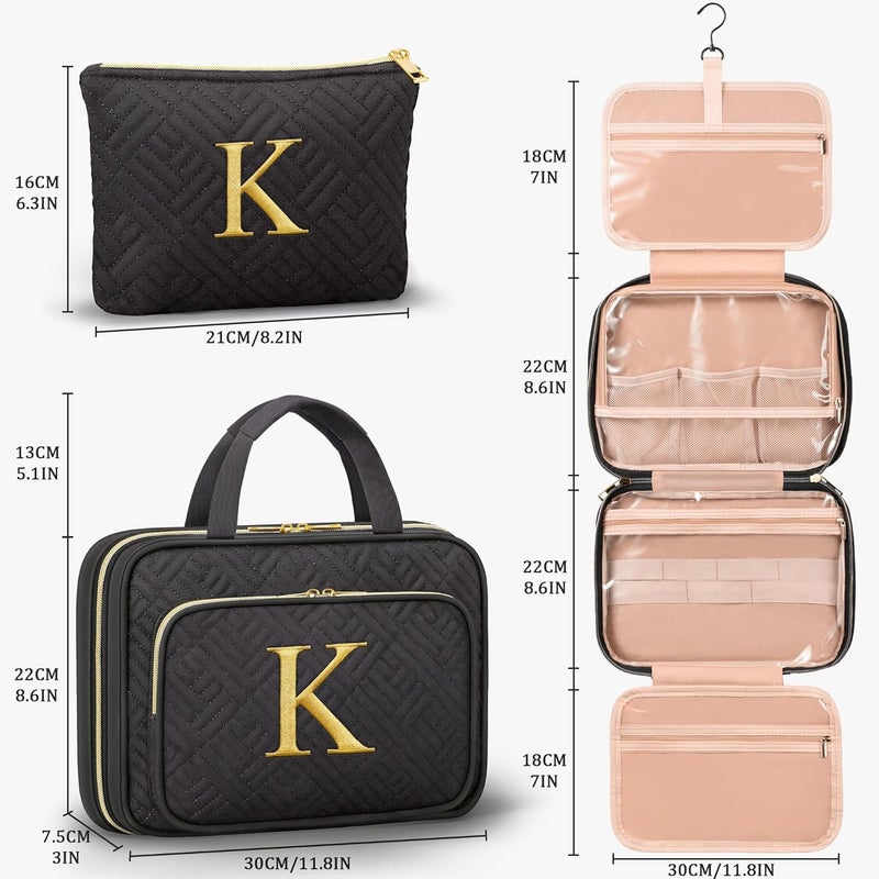 Qinline Personalized Gifts for Women, Initial Toiletry Bag Hanging Travel Organizer & Makeup Cosmetic Bag with Embroidery Letter Teacher Appreciation Gift Birthday Valentines Gifts for Mom Wife Friend Sister - Image 2